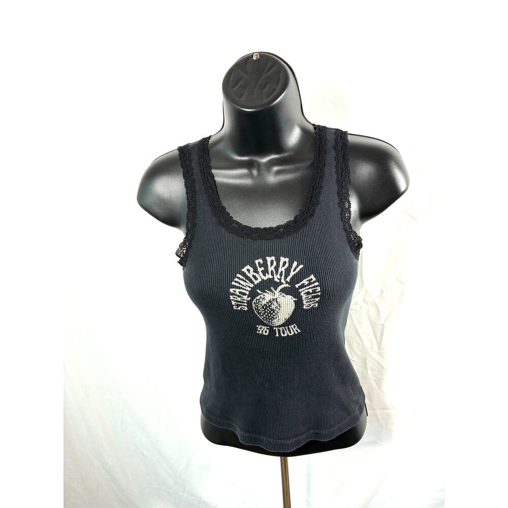 Black Ribbed Tank Top Lace Trim Strawberry Fields 96 Tour John Galt